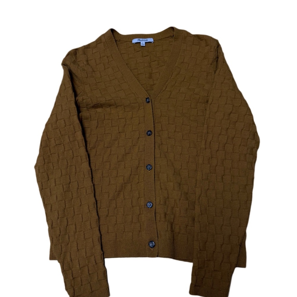 Madewell Brown Textured V-Neck Button Cardigan